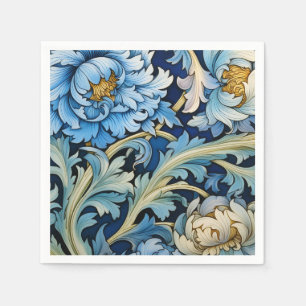 Serviette En Papier Fleurs de style vintage bleu et blanc