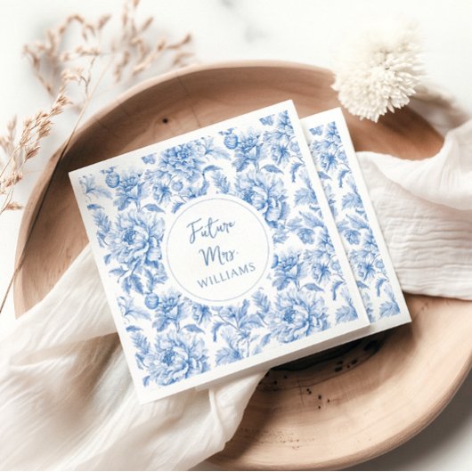 Serviette En Papier Fleurs de Toile Bleue Future Mrs Réception de Mari