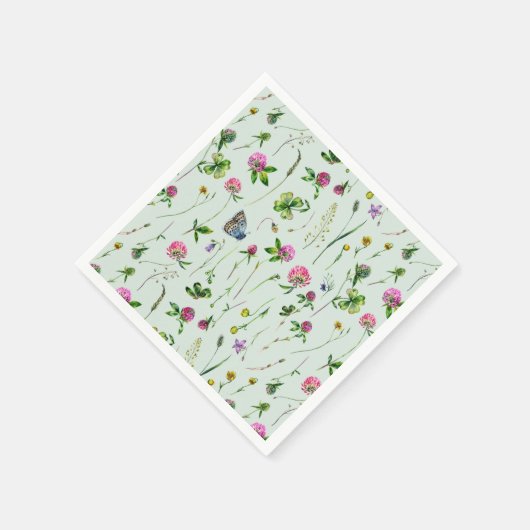 Serviette En Papier Fleurs de trèfle d'aquarelle vert pâté (Coin)