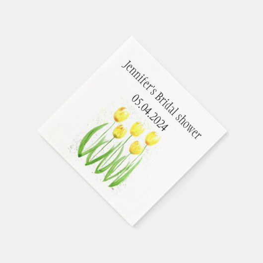 Serviette En Papier Fleurs de tulipe aquarelle Jaune Douche nuptiale (Coin)