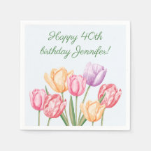 Fleurs de tulipes aquarelles colorées Joyeux Anniv
