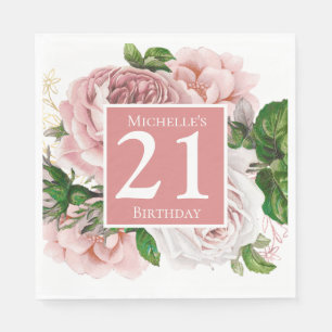 Serviette En Papier Fleurs de verdure rose pastel vintage pour 21e ann