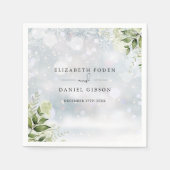 Serviette En Papier Fleurs de verdure rustique flocons de neige d'hive (Devant)