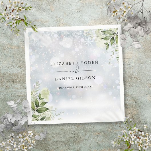 Serviette En Papier Fleurs de verdure rustique flocons de neige d'hive