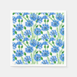 Serviette En Papier Fleurs d'eau bleu, fleurs sauvages sur blanc