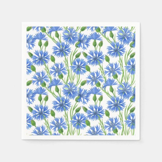 Serviette En Papier Fleurs d'eau bleu, fleurs sauvages sur blanc (Devant)