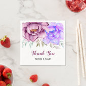 Serviette En Papier Fleurs d'eau violet et bleu mariage fleuri (En situation)