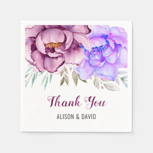Serviette En Papier Fleurs d'eau violet et bleu mariage fleuri