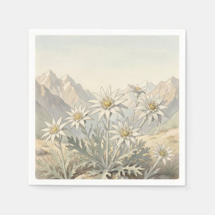 Serviette En Papier Fleurs d'Edelweiss alpines Paysage de montagne 