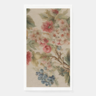 Serviette En Papier Fleurs Délicates et Fruits Français. Style Peint