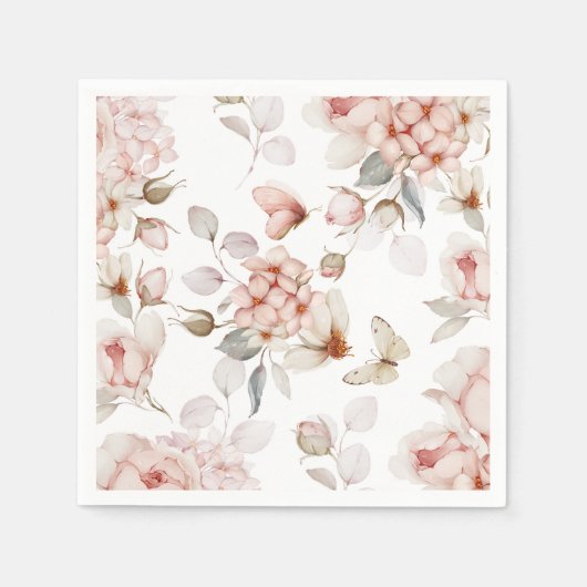 Serviette En Papier Fleurs Délicates et Papillons (Devant)
