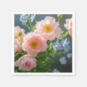 Serviette En Papier Fleurs délicates rose bleu