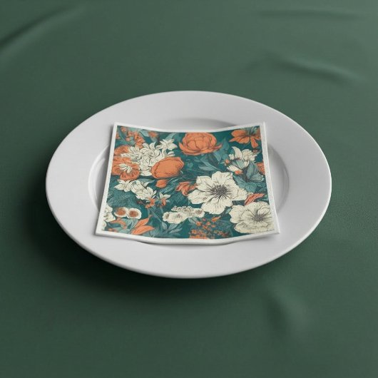 Serviette En Papier Fleurs d'été orange et blanc Napkins