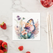 Serviette En Papier Fleurs d'été romantiques et papillon (En situation)