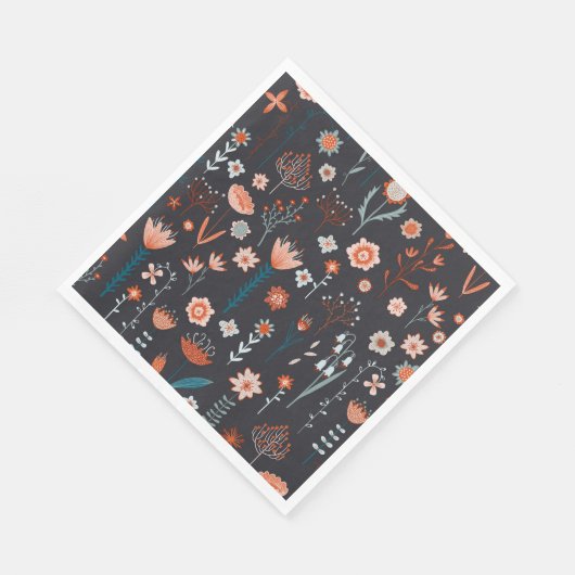 Serviette En Papier Fleurs d'été scandinaves foncées (Coin)