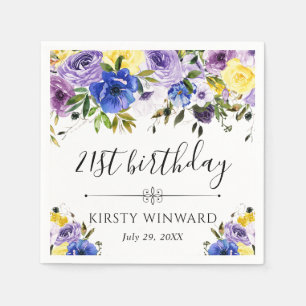 Serviette En Papier Fleurs d'été violettes et crème Anniversaire