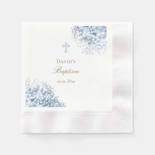 Serviette En Papier fleurs d'haleine bleu pastel Baptême (Devant)