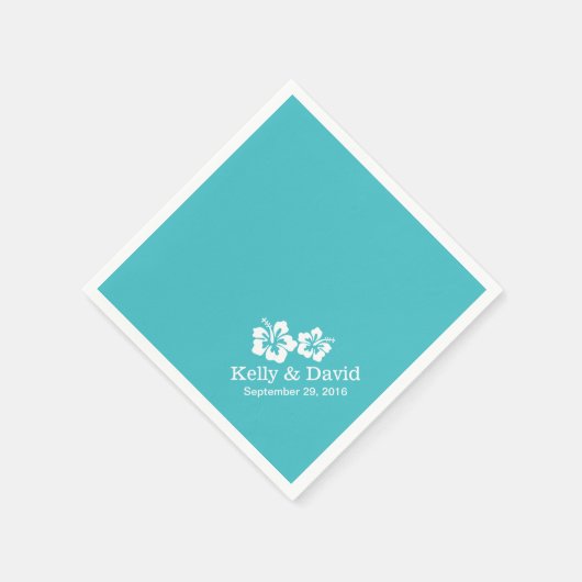 Serviette En Papier Fleurs d'Hibiscus simples Mariage Turquoise (Coin)