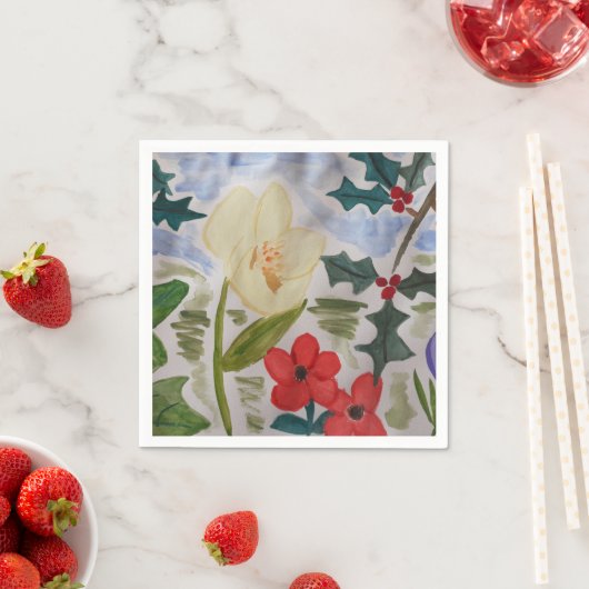 Serviette En Papier Fleurs d'hiver et plaques en papier creux (En situation)