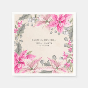 Serviette En Papier Fleurs d'hiver Poinsettia rose Editable Occasion