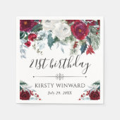 Serviette En Papier Fleurs d'hiver rouges et blanches Anniversaire (Devant)