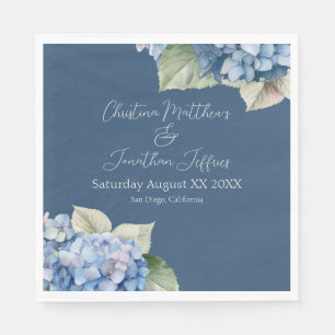 Serviette En Papier Fleurs d'hortensia à l'aquarelle bleue romantique