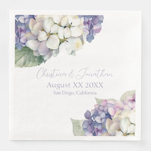 Serviette En Papier Fleurs d'hortensia violettes et blanches (Devant)