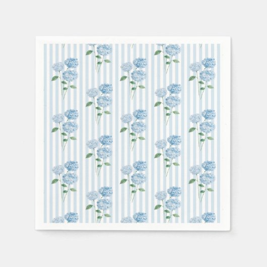 Serviette En Papier Fleurs d'Hydrange Bleue Lavage Rayure Bleue (Devant)