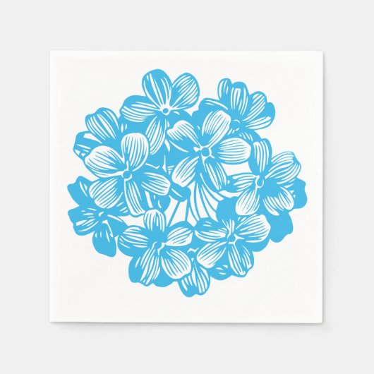 Serviette En Papier Fleurs d'Hydrangea Botanique Bleu Céleste (Devant)