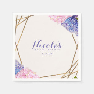 Serviette En Papier Fleurs d'Hydrangea et mariage printemps or élégant