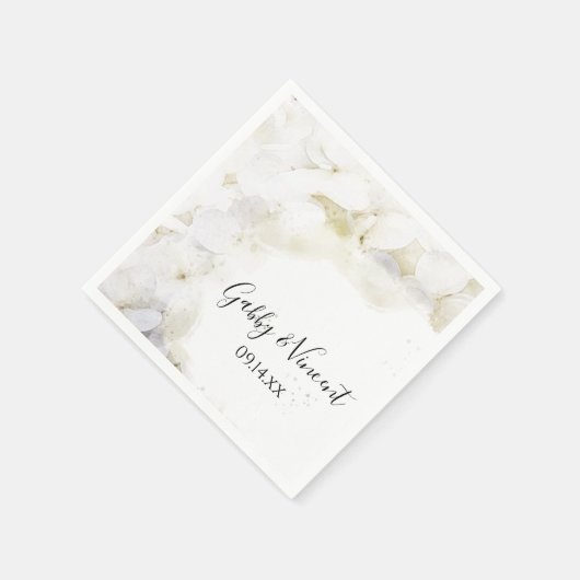 Serviette En Papier Fleurs d'Hydrangée Blanche Aquarelle Mariage servi (Coin)