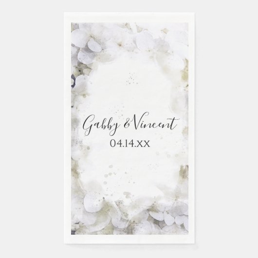 Serviette En Papier Fleurs d'hydrangée blanche Mariage d'aquarelle (Devant)