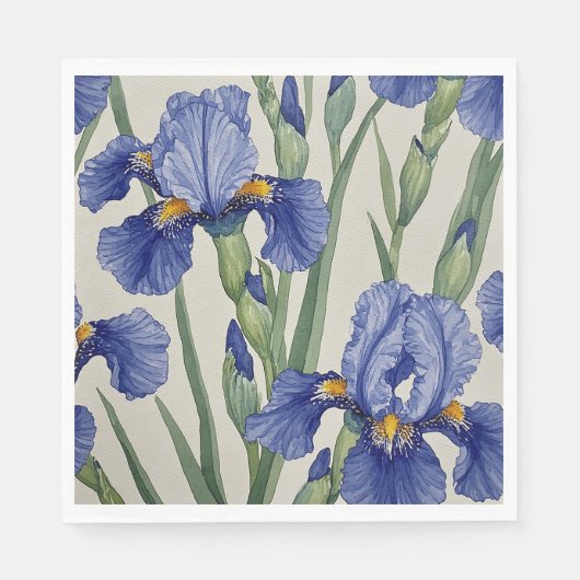 Serviette En Papier Fleurs d'Iris Bleu (Devant)