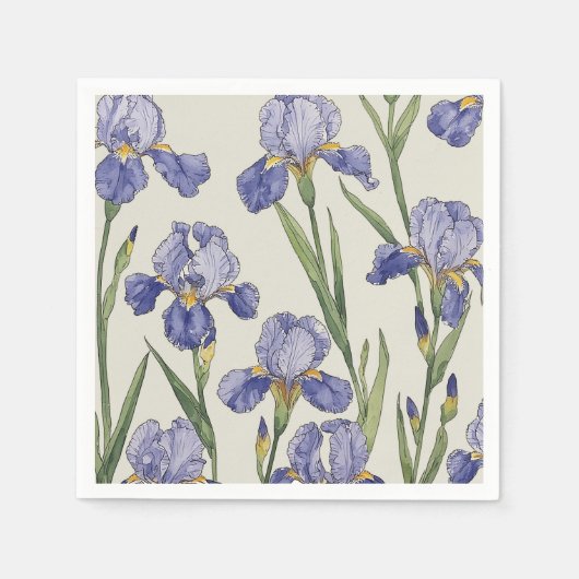 Serviette En Papier Fleurs d'Iris Bleu (Devant)