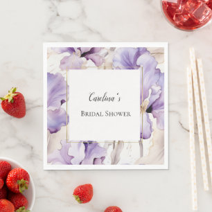 Serviette En Papier Fleurs d'Iris Crème Violettes Lavande pour Mariage