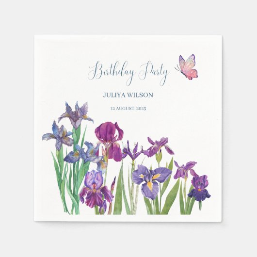 Serviette En Papier Fleurs d'Iris fête d'anniversaire (Devant)