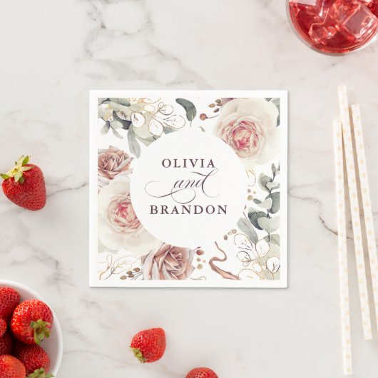 Serviette En Papier Fleurs d'ombre Terre Élégant Mariage Boho (En situation)