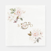 Serviette En Papier Fleurs d'or Blush Whimsical Monogram Mariage (Devant)