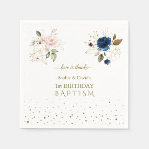 Serviette En Papier Fleurs d'or rose bleu Jumeaux 1er anniversaire Bap