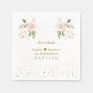 Serviette En Papier Fleurs d'or rose Filles Jumeaux 1er Anniversaire B