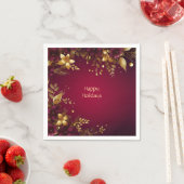 Serviette En Papier Fleurs d'or rouge Bourgogne Holiday Napkin (En situation)