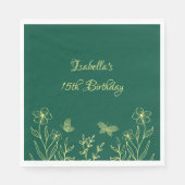 Serviette En Papier Fleurs d'or simple vert émeraude (Devant)