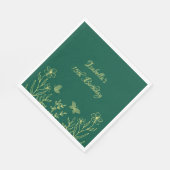 Serviette En Papier Fleurs d'or simple vert émeraude (Coin)