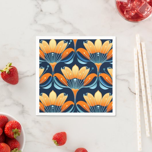 Serviette En Papier Fleurs d'orange bleu Art déco (En situation)