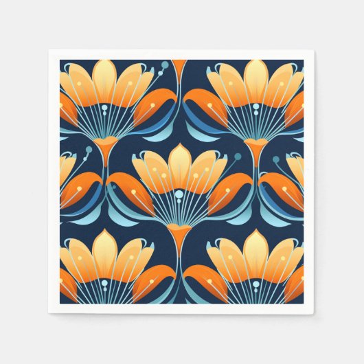 Serviette En Papier Fleurs d'orange bleu Art déco (Devant)