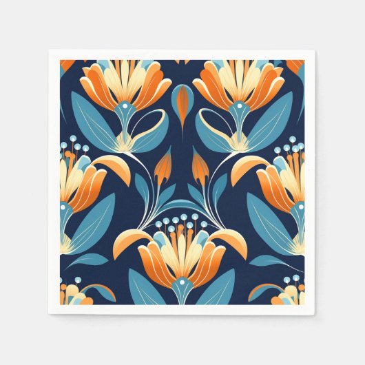 Serviette En Papier Fleurs d'orange bleu Art déco (Devant)