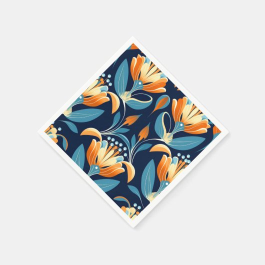 Serviette En Papier Fleurs d'orange bleu Art déco (Coin)