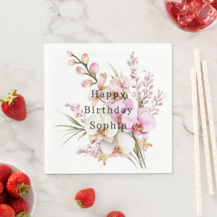 Serviette En Papier Fleurs d'orchidée rose tropicale Anniversaire
