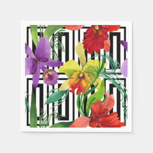 Serviette En Papier Fleurs d'orchidées colorées Motif d'aquarelle