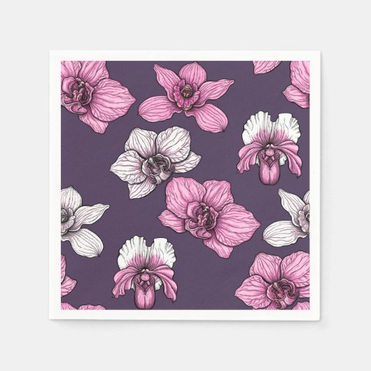 Serviette En Papier Fleurs d'orchidées roses (Devant)